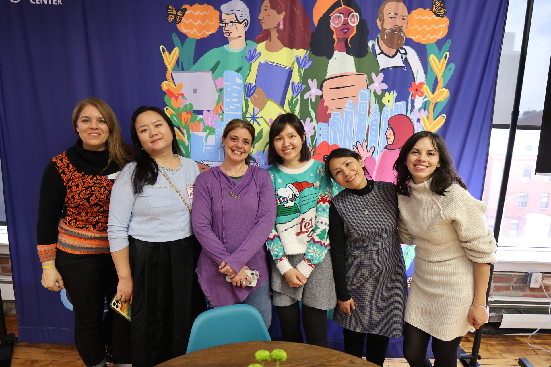 Community food spread with international dishes